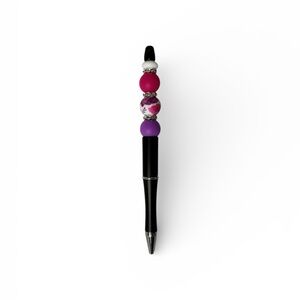 Handmade Beaded Pen – Pink & Purple Floral with Black Barrel